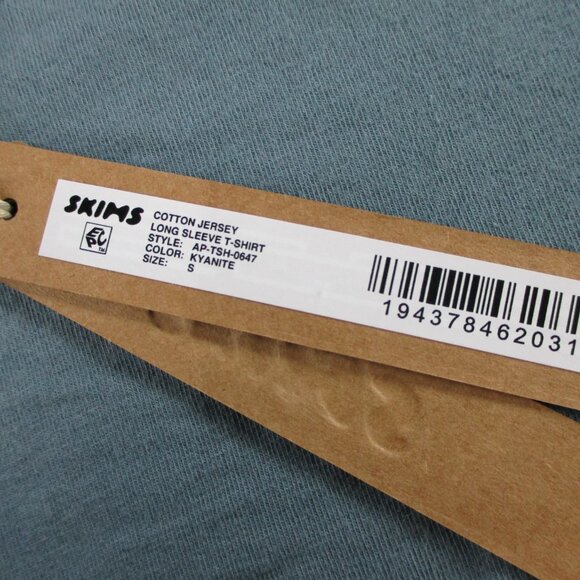 SKIMS Cotton Jersey Long Sleeve T Shirt Womens Small Kyanite Crewneck Stretch - Picture 8 of 10